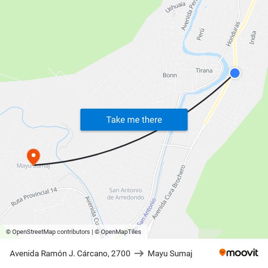 Avenida Ramón J. Cárcano, 2700 to Mayu Sumaj map