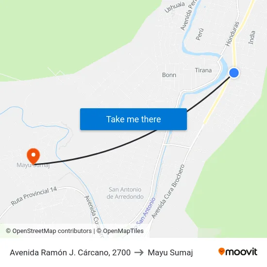 Avenida Ramón J. Cárcano, 2700 to Mayu Sumaj map