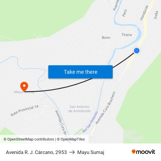 Avenida R. J. Cárcano, 2953 to Mayu Sumaj map