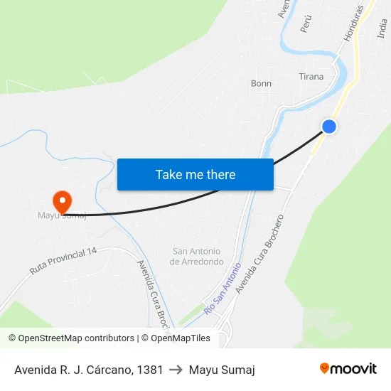 Avenida R. J. Cárcano, 1381 to Mayu Sumaj map