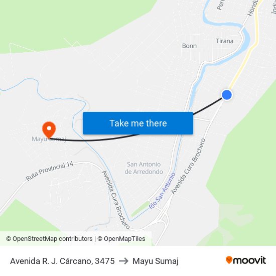 Avenida R. J. Cárcano, 3475 to Mayu Sumaj map