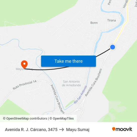 Avenida R. J. Cárcano, 3475 to Mayu Sumaj map