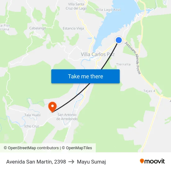 Avenida San Martín, 2398 to Mayu Sumaj map