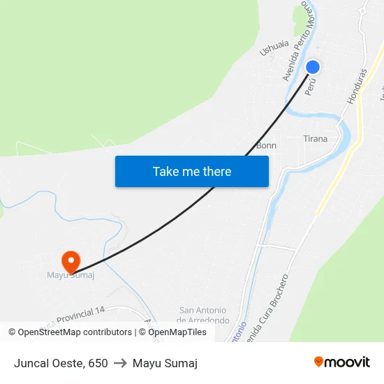 Juncal Oeste, 650 to Mayu Sumaj map