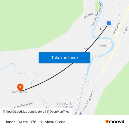 Juncal Oeste, 376 to Mayu Sumaj map