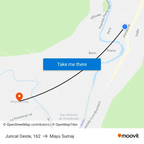 Juncal Oeste, 162 to Mayu Sumaj map