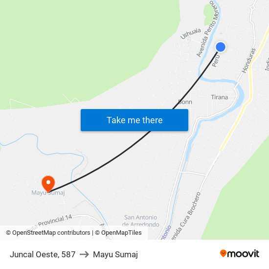 Juncal Oeste, 587 to Mayu Sumaj map