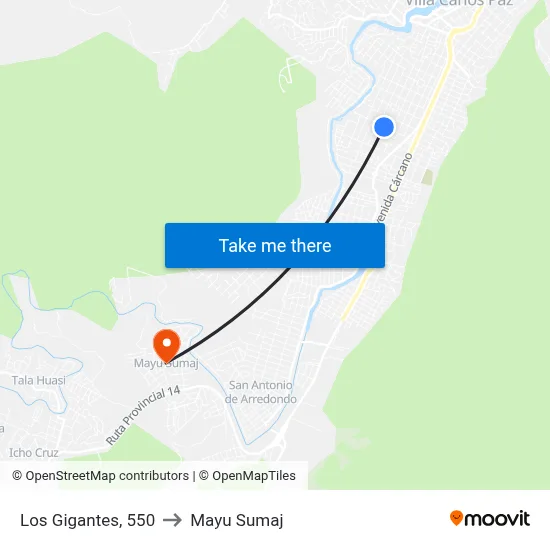 Los Gigantes, 550 to Mayu Sumaj map