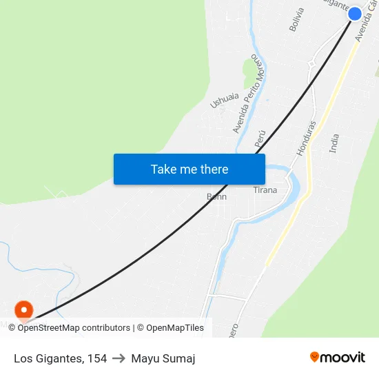 Los Gigantes, 154 to Mayu Sumaj map