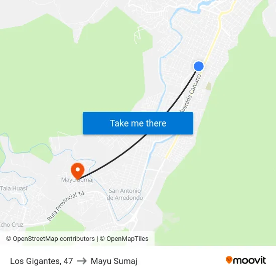 Los Gigantes, 47 to Mayu Sumaj map
