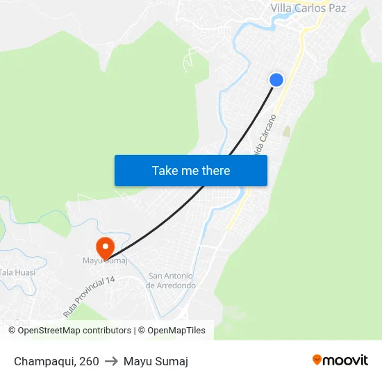 Champaqui, 260 to Mayu Sumaj map