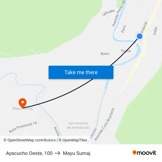Ayacucho Oeste, 100 to Mayu Sumaj map