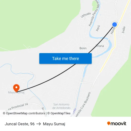 Juncal Oeste, 96 to Mayu Sumaj map