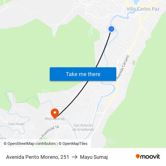 Avenida Perito Moreno, 251 to Mayu Sumaj map