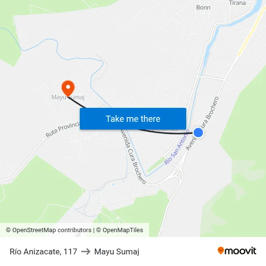 Río Anizacate, 117 to Mayu Sumaj map