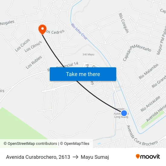 Avenida Curabrochero, 2613 to Mayu Sumaj map