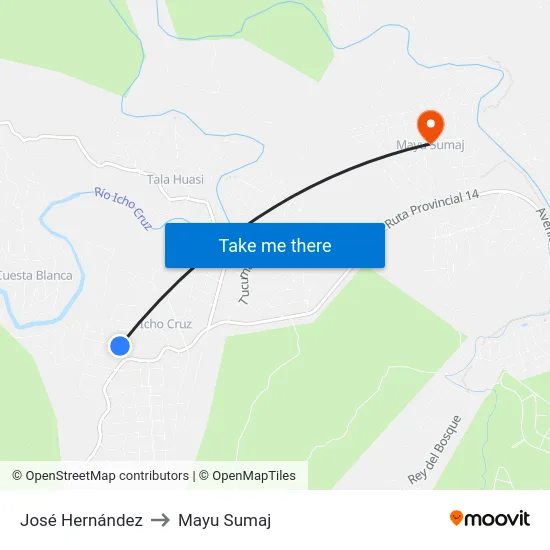 José Hernández to Mayu Sumaj map