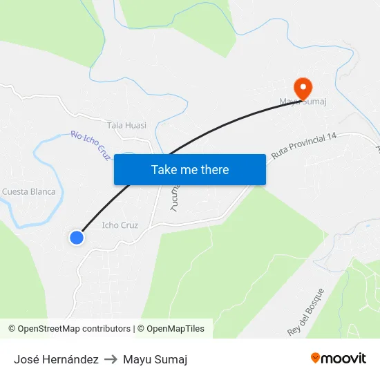 José Hernández to Mayu Sumaj map
