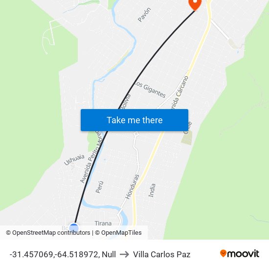-31.457069,-64.518972, Null to Villa Carlos Paz map