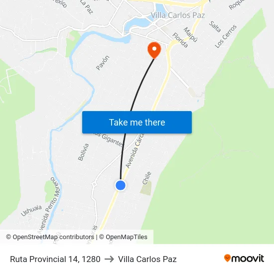Ruta Provincial 14, 1280 to Villa Carlos Paz map