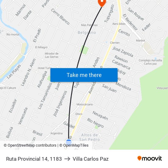 Ruta Provincial 14, 1183 to Villa Carlos Paz map