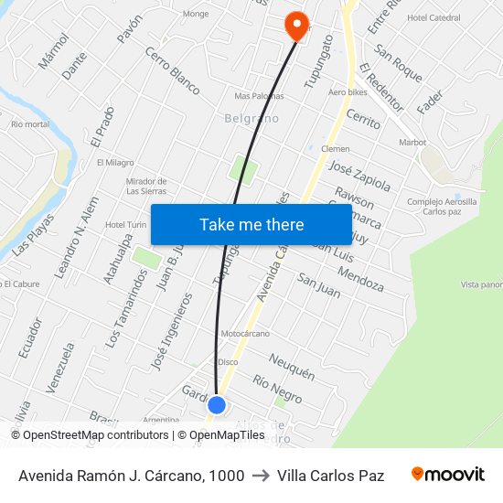 Avenida Ramón J. Cárcano, 1000 to Villa Carlos Paz map