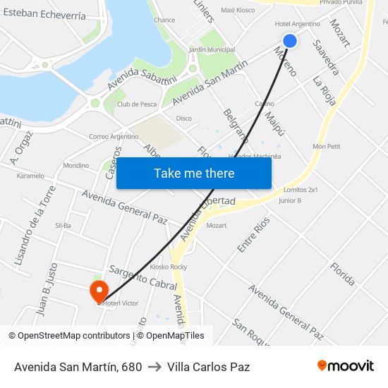 Avenida San Martín, 680 to Villa Carlos Paz map