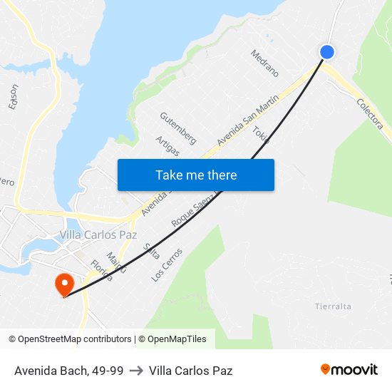 Avenida Bach, 49-99 to Villa Carlos Paz map