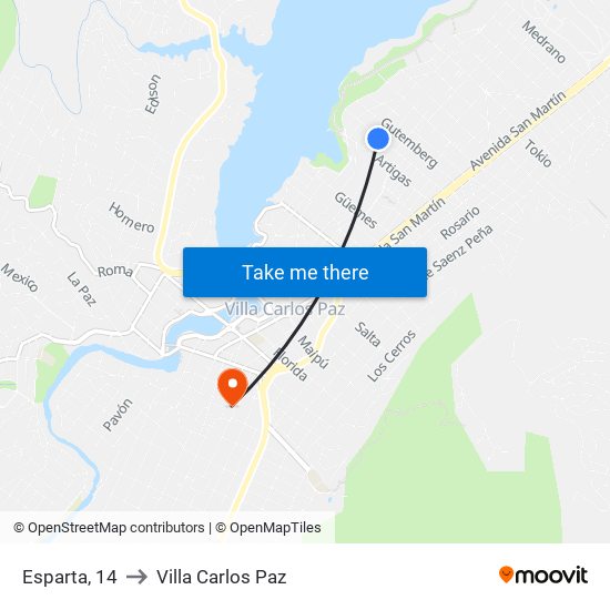 Esparta, 14 to Villa Carlos Paz map