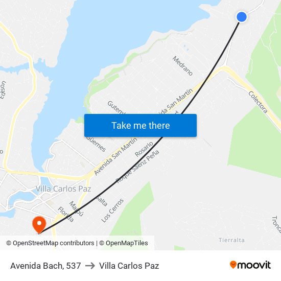 Avenida Bach, 537 to Villa Carlos Paz map