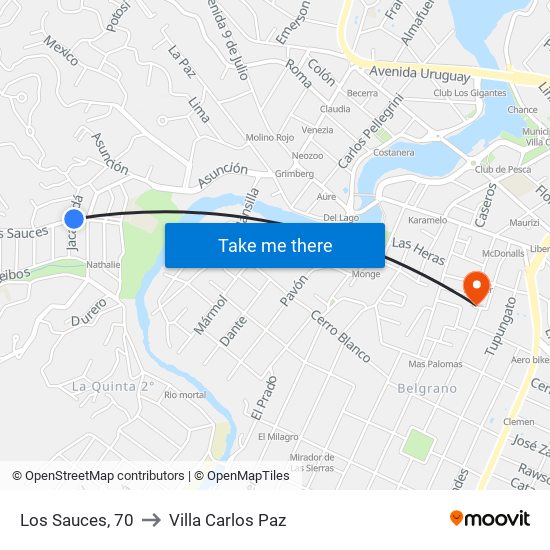 Los Sauces, 70 to Villa Carlos Paz map