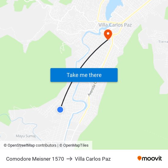 Comodore Meisner 1570 to Villa Carlos Paz map