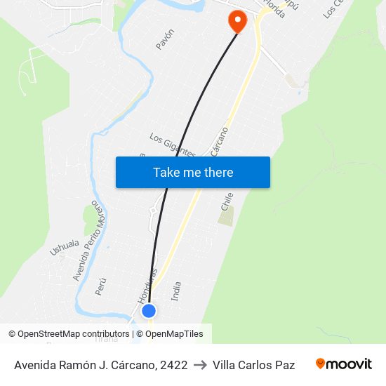 Avenida Ramón J. Cárcano, 2422 to Villa Carlos Paz map