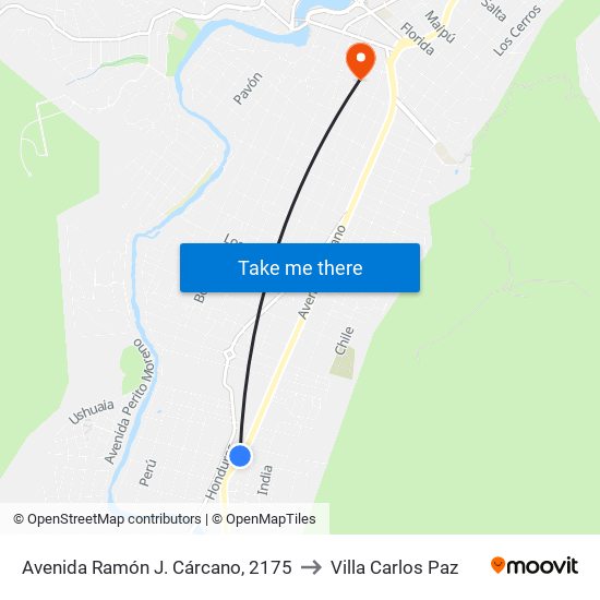 Avenida Ramón J. Cárcano, 2175 to Villa Carlos Paz map