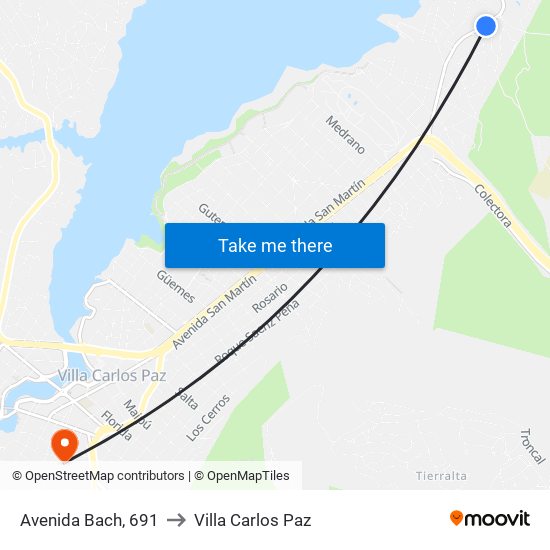 Avenida Bach, 691 to Villa Carlos Paz map