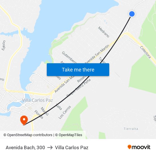 Avenida Bach, 300 to Villa Carlos Paz map