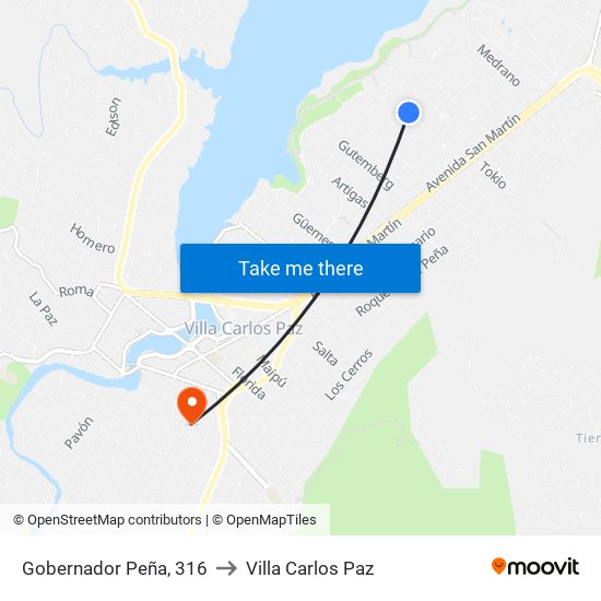 Gobernador Peña, 316 to Villa Carlos Paz map