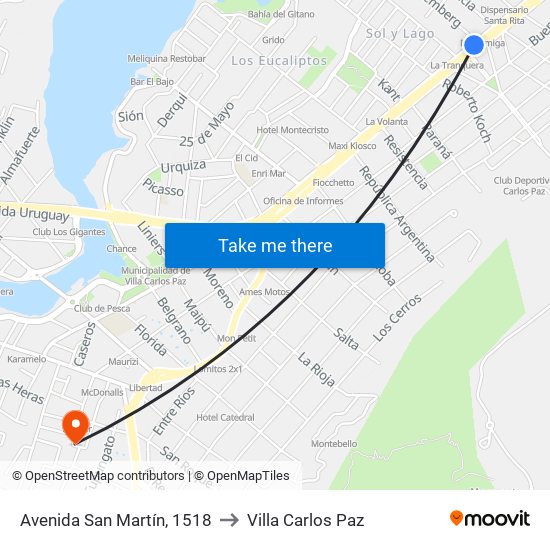 Avenida San Martín, 1518 to Villa Carlos Paz map