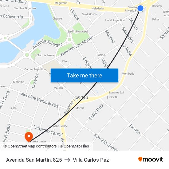 Avenida San Martín, 825 to Villa Carlos Paz map