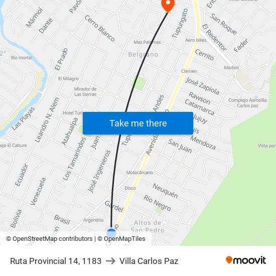 Ruta Provincial 14, 1183 to Villa Carlos Paz map