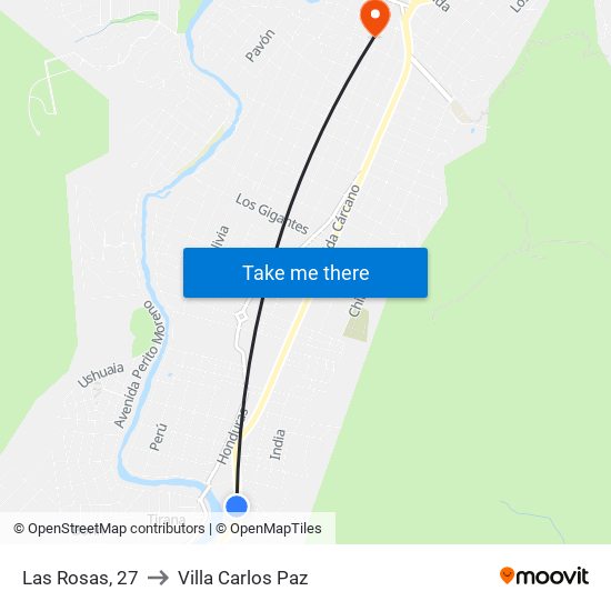 Las Rosas, 27 to Villa Carlos Paz map