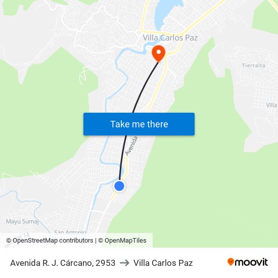 Avenida R. J. Cárcano, 2953 to Villa Carlos Paz map