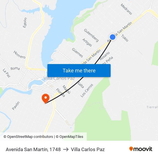 Avenida San Martín, 1748 to Villa Carlos Paz map