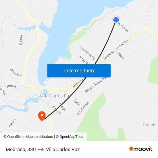 Medrano, 330 to Villa Carlos Paz map
