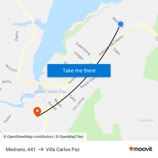 Medrano, 441 to Villa Carlos Paz map