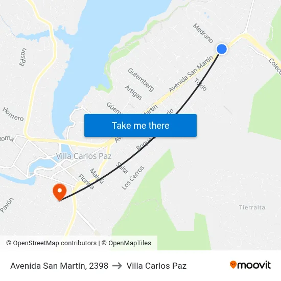Avenida San Martín, 2398 to Villa Carlos Paz map