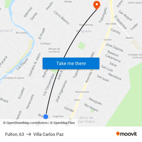 Fulton, 63 to Villa Carlos Paz map