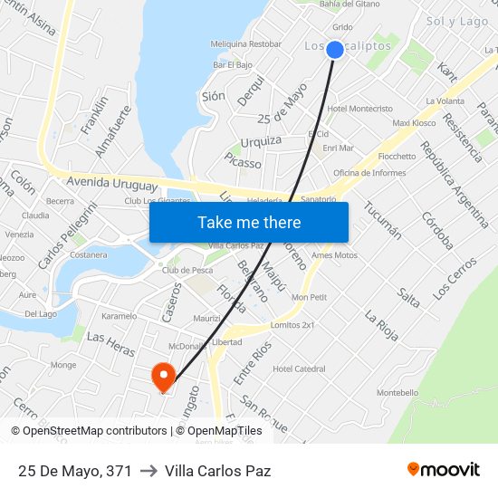 25 De Mayo, 371 to Villa Carlos Paz map