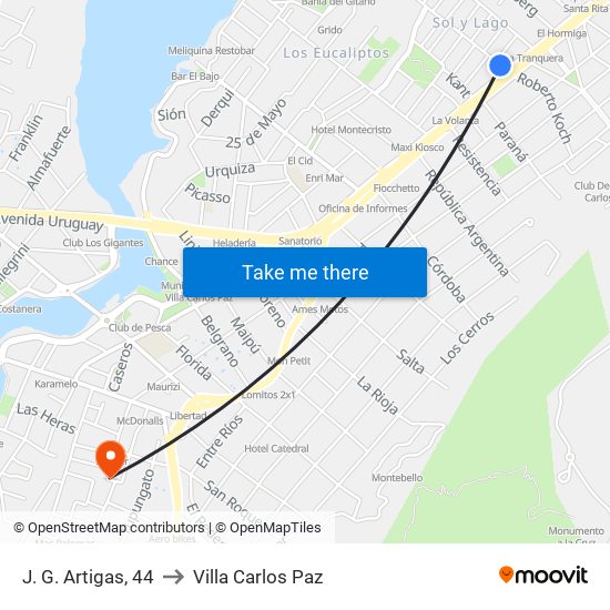 J. G. Artigas, 44 to Villa Carlos Paz map