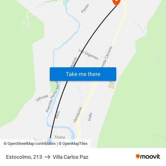 Estocolmo, 213 to Villa Carlos Paz map